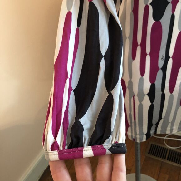 Trina Turk Purple Black Geometric Silk Mini Dress Bodycon Long Sleeve Size 6 - Picture 4 of 7